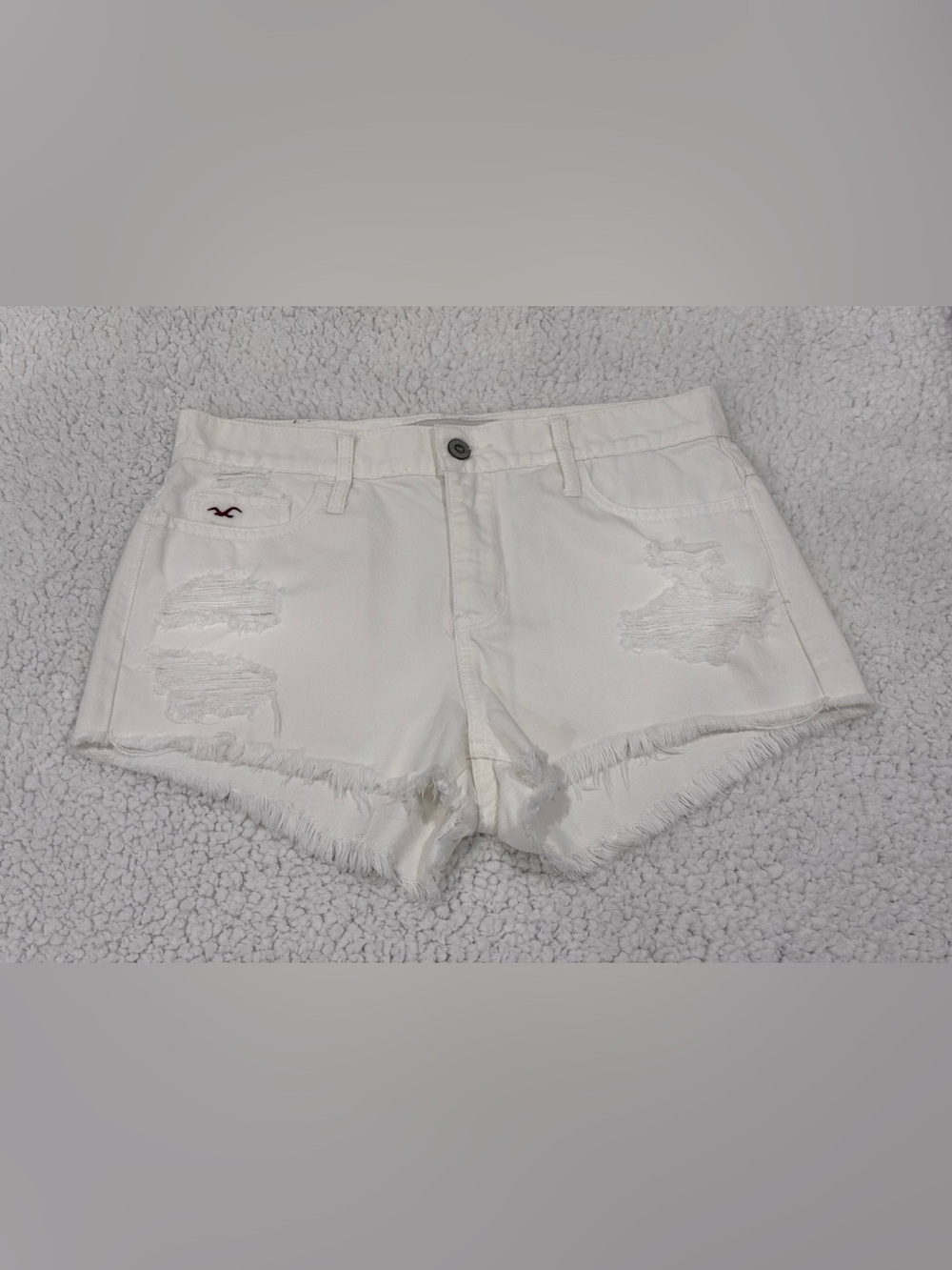 Hollister High Waisted Destroyed Ripped White Denim Shorts Size 5 Y2K Vintage